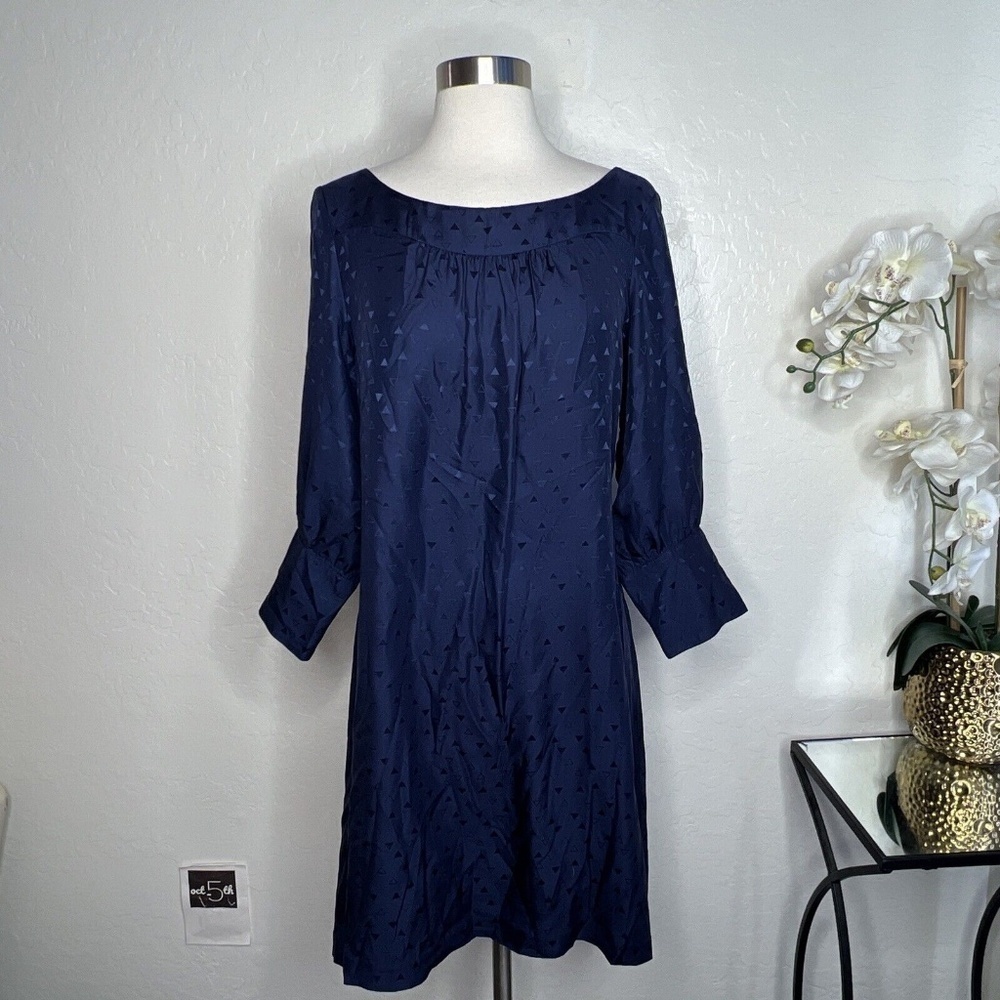 Lewis Cho Women’s 100% Silk 3/4 Sleeves Dress In Navy Blue Size 8